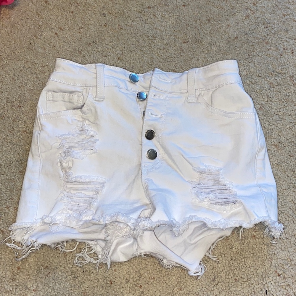 Distressed White Shorts